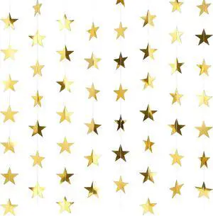 RAINFLOW 104 Ft Gold Star Garland - 8PCS Glitter Hanging Stars Banner Decor RAINFLOW 104 Ft Gold Star Garland - 8PCS Glitter Hanging Stars Banner Decor