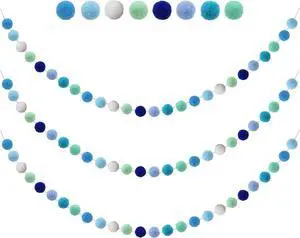 3PCS Blue Pom Pom Garland 6.5 Feet Long with 30 Balls for Party Home Decoration 3PCS Blue Pom Pom Garland 6.5 Feet Long with 30 Balls for Party Home Decoration