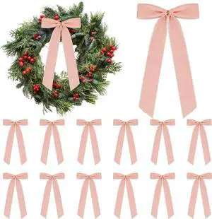 12 Pieces Christmas Velvet Ribbon Bows for Tree Ornament, Rustic Crafts Wreath Bows for Gift Wrapping, Staircase, Stocking, Xmas Home Decor, 6.3 x 10 Inches (12, Pink) 12 Pieces Christmas Velvet Ribbon Bows for Tree Ornament, Rustic Crafts Wreath Bows for Gift Wrapping, Staircase, Stocking, Xmas Home Decor, 6.3 x 10 Inches (12, Pink)