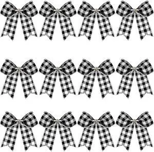 WILLBOND 12 Pcs Buffalo Plaid Bows, Black and White, 2.4 x 2.4 Inch WILLBOND 12 Pcs Buffalo Plaid Bows, Black and White, 2.4 x 2.4 Inch