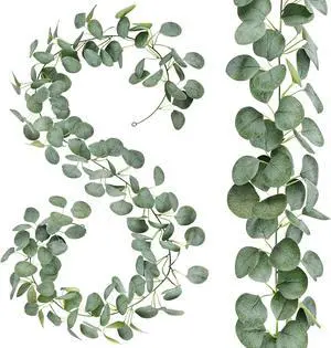 2 Pack Artificial Eucalyptus Garland: 12ft Silver Dollar Eucalyptus Leaves Vines with 156 Leaves - Handmade Faux Silk Leaf Greenery Garland for Table Wedding Party Mantel Wall Indoor Outdoor Decor 2 Pack Artificial Eucalyptus Garland: 12ft Silver Dollar Eucalyptus Leaves Vines with 156 Leaves - Handmade Faux Silk Leaf Greenery Garland for Table Wedding Party Mantel Wall Indoor Outdoor Decor