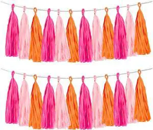 Rose red Pink and Orange Tassel Garland Banner Paper Tassels for Party Decorations,Pack of 15 Rose red Pink and Orange Tassel Garland Banner Paper Tassels for Party Decorations,Pack of 15