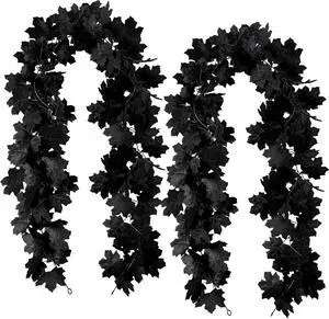 2Pcs Black Maple Leaf Garland Halloween Artificial Fall Leave Vines 2Pcs Black Maple Leaf Garland Halloween Artificial Fall Leave Vines