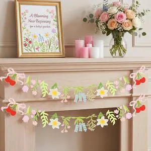 2-Pack Wildflower Felt Garland, 8ft Colorful Floral Banner with Lavender & Daisy, Pre-Strung Cherry Blossom Bunting with Bows, Cottagecore Nursery Decor & Garden Party Supplies 2-Pack Wildflower Felt Garland, 8ft Colorful Floral Banner with Lavender & Daisy, Pre-Strung Cherry Blossom Bunting with Bows, Cottagecore Nursery Decor & Garden Party Supplies