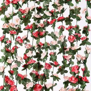 2 Pcs 16.5Ft Flower Garland Rose Vines, Pink Floral Garland Flower Vines 2 Pcs 16.5Ft Flower Garland Rose Vines, Pink Floral Garland Flower Vines