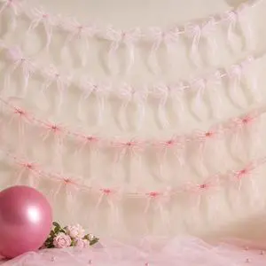 4 Pcs Pink Bow Garland Banner, Pre Strung Pink Bowknot Coquette Ribbon Party Decortions for Girls Bow Birthday Decorations, Bachelorette Party Decorations, Bridal Shower 4 Pcs Pink Bow Garland Banner, Pre Strung Pink Bowknot Coquette Ribbon Party Decortions for Girls Bow Birthday Decorations, Bachelorette Party Decorations, Bridal Shower