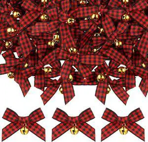 Dingion 50 Pcs Christmas Bow Bell, Red and Black, Polyester Dingion 50 Pcs Christmas Bow Bell, Red and Black, Polyester