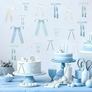 48Pcs Blue Bow Wall Decor, Satin Ribbon Bow Birthday Decorations Photo Backdrop Party Decor for Birthday Baby Shower Bachelorette Wedding Party Room Bedroom 48Pcs Blue Bow Wall Decor, Satin Ribbon Bow Birthday Decorations Photo Backdrop Party Decor for Birthday Baby Shower Bachelorette Wedding Party Room Bedroom