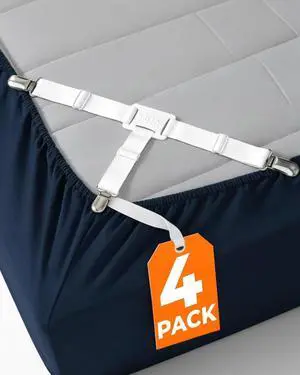 Bed Sheet Holders - Adjustable Elastic Fasteners with Metal Clips Bed Sheet Holders - Adjustable Elastic Fasteners with Metal Clips