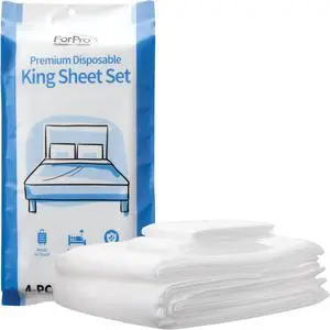 ForPro Premium Disposable Sheet Set, 4-PC King Size Bedding for Travel, Includes Bed Sheet, Duvet Cover and Two Pillowcases, White ForPro Premium Disposable Sheet Set, 4-PC King Size Bedding for Travel, Includes Bed Sheet, Duvet Cover and Two Pillowcases, White