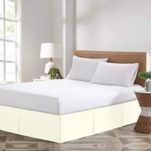 Comfort Beddings Magic Bed Skirt King 16 Inch Drop Bed Skirt 100% Cotton Blend No Mattress Lifter Wrap Around Bed Skirt with Non Split Corners - Ivory Comfort Beddings Magic Bed Skirt King 16 Inch Drop Bed Skirt 100% Cotton Blend No Mattress Lifter Wrap Around Bed Skirt with Non Split Corners - Ivory
