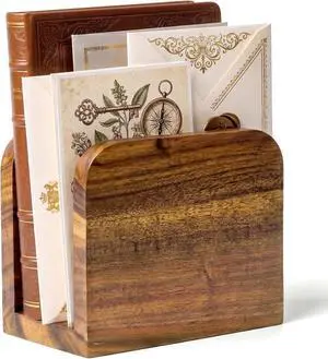 Acacia Wood Mail Organizer Countertop -Letter Holder for Office Desk Acacia Wood Mail Organizer Countertop -Letter Holder for Office Desk