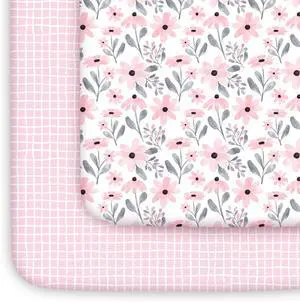 Yoofoss 2-Pack Pack and Play Sheets Fitted 38x26 (Gingham+Pink) Yoofoss 2-Pack Pack and Play Sheets Fitted 38x26 (Gingham+Pink)
