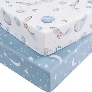 Baby Crib Sheets for Boys and Girls, Fitted Crib Sheets 52" x 28", Soft Breathable Microfiber Sheets for Standard Crib and Toddler Mattress, 2-Pack Blue Rocket Baby Crib Sheets for Boys and Girls, Fitted Crib Sheets 52" x 28", Soft Breathable Microfiber Sheets for Standard Crib and Toddler Mattress, 2-Pack Blue Rocket