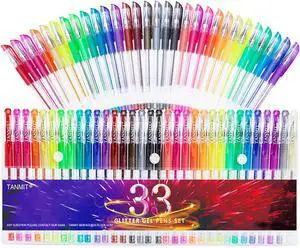 TANMIT Glitter Gel Pens, 33 Colors Neon Glitter Pens Set Gel Art Markers with 40% More Ink for Adult Coloring Books, Drawing, Journaling, Doodling TANMIT Glitter Gel Pens, 33 Colors Neon Glitter Pens Set Gel Art Markers with 40% More Ink for Adult Coloring Books, Drawing, Journaling, Doodling