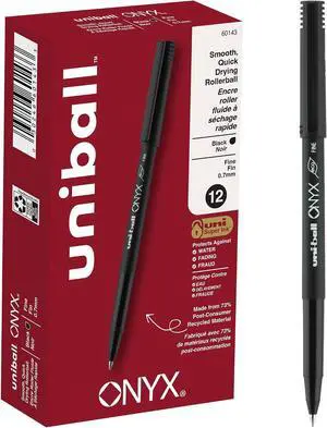 uniball Onyx Rollerball Pens, Fine Point (0.7mm), Black, 12 Pack uniball Onyx Rollerball Pens, Fine Point (0.7mm), Black, 12 Pack