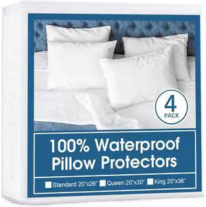 4 Pack Pillow Protectors with Zipper Standard Size, Waterproof, White 4 Pack Pillow Protectors with Zipper Standard Size, Waterproof, White