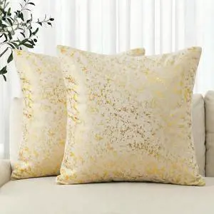 AVOIN colorlife Gold Foil Velvet Throw Pillow Covers 18 x 18 Inch, Beige Luxury Accent Cushion Case Glitter Decoration for Home Sofa Couch Set of 2 AVOIN colorlife Gold Foil Velvet Throw Pillow Covers 18 x 18 Inch, Beige Luxury Accent Cushion Case Glitter Decoration for Home Sofa Couch Set of 2