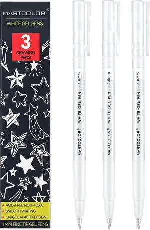 MARTCOLOR White Gel Pens, 1.0mm Extra Fine Opaque Archival Ink Pens, 3 Pack MARTCOLOR White Gel Pens, 1.0mm Extra Fine Opaque Archival Ink Pens, 3 Pack