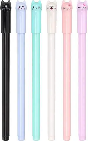 Bribobo 6 Pack Colorful Cat Pens Kawaii Gel Pens 0.5mm Black Ink Bribobo 6 Pack Colorful Cat Pens Kawaii Gel Pens 0.5mm Black Ink