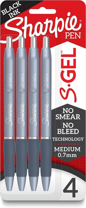 Sharpie S-Gel Gel Pens, Frost Blue Barrel, Black Ink, Medium Point (0.7mm), 4 Count - School, Office Supplies, For Journaling, Writing, Note-Taking Sharpie S-Gel Gel Pens, Frost Blue Barrel, Black Ink, Medium Point (0.7mm), 4 Count - School, Office Supplies, For Journaling, Writing, Note-Taking
