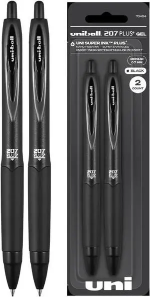 uniball 207 Plus+ Gel Pens, Black Ink, 0.7mm Medium Point, 2 Count uniball 207 Plus+ Gel Pens, Black Ink, 0.7mm Medium Point, 2 Count