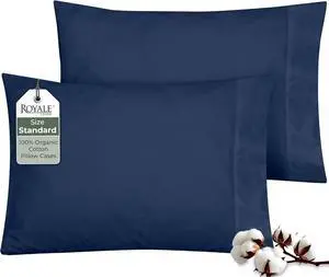 ROYALE LINENS 100% Organic Cotton Percale Pillowcases Set of 2 - Standard Size Percale Pillowcase - Standard Set of 2 Pillow Cover - Breathable, Cool & Crisp Navy Pillow Cases (20"x26", Navy) ROYALE LINENS 100% Organic Cotton Percale Pillowcases Set of 2 - Standard Size Percale Pillowcase - Standard Set of 2 Pillow Cover - Breathable, Cool & Crisp Navy Pillow Cases (20"x26", Navy)