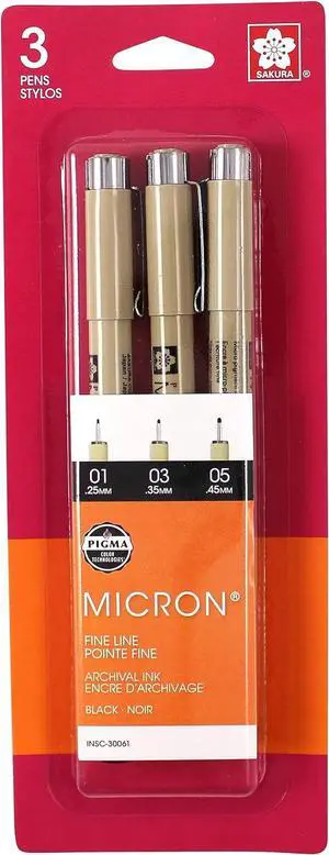 SAKURA 30061 3-Piece Pigma Micron Blister Card Ink Pen Set, Black SAKURA 30061 3-Piece Pigma Micron Blister Card Ink Pen Set, Black