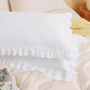 Horbaunal 2 Pack White Ruffle Pillowcases Standard Size, 20" x 26" Horbaunal 2 Pack White Ruffle Pillowcases Standard Size, 20" x 26"