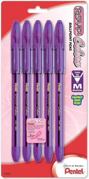 Pentel R.S.V.P. Colors Ballpoint Pen, 1.0mm, Medium Line, Violet Ink, 5 Pack (BK91CRBP5V) , Black Pentel R.S.V.P. Colors Ballpoint Pen, 1.0mm, Medium Line, Violet Ink, 5 Pack (BK91CRBP5V) , Black