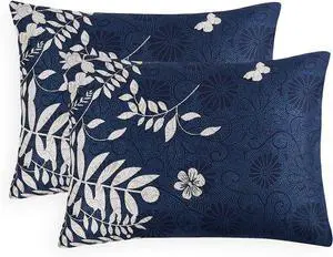 Wake In Cloud - Floral Pillow Cases, Flowers and Tree Leaves Shabby Chic Pattern Printed, Set of 2 Soft Pillowcases Pillow Shams Covers, Navy Blue Gray, Standard Size 20x26 Inches Wake In Cloud - Floral Pillow Cases, Flowers and Tree Leaves Shabby Chic Pattern Printed, Set of 2 Soft Pillowcases Pillow Shams Covers, Navy Blue Gray, Standard Size 20x26 Inches