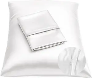 BLISSFORD Satin Pillowcase with Zipper for Hair and Skin Care, Feels Soft and Cool Like a Silk Pillowcase, White Satin Pillow Cases 2 Pack, Slik Pillow Cover, Standard Size - Set of 2 BLISSFORD Satin Pillowcase with Zipper for Hair and Skin Care, Feels Soft and Cool Like a Silk Pillowcase, White Satin Pillow Cases 2 Pack, Slik Pillow Cover, Standard Size - Set of 2