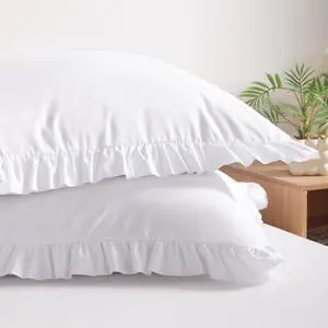 BEDSUM Standard Ruffled Pillow Shams - Set of 2, 20x26, White BEDSUM Standard Ruffled Pillow Shams - Set of 2, 20x26, White