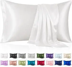 Silk Like Satin Pillowcase Standard Size, White, 2 Pack, 20x26 Inches Silk Like Satin Pillowcase Standard Size, White, 2 Pack, 20x26 Inches