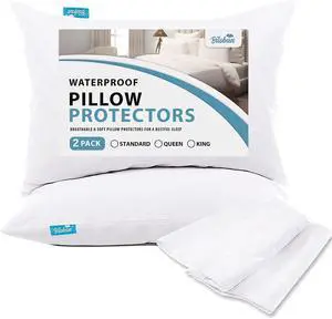 Pillow Protectors Waterproof 2-Pack, Standard Size with Zipper Pillow Protectors Waterproof 2-Pack, Standard Size with Zipper