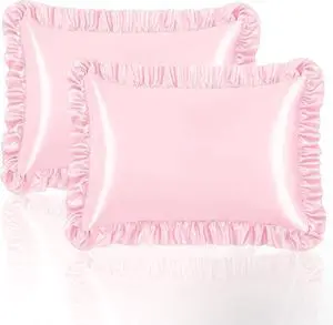 Ruffle Satin Pillowcase of 2, 20x30 Inches, Pink GRSECPO Ruffle Satin Pillowcase of 2, 20x30 Inches, Pink GRSECPO