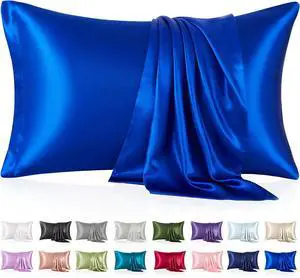 Silk Like Satin Pillowcase Queen Size, Royal Blue, 2 Pack, 20x30 Inches Silk Like Satin Pillowcase Queen Size, Royal Blue, 2 Pack, 20x30 Inches