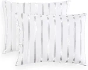 Wake In Cloud - Striped Pillow Cases, Ticking Stripe Vertical Pinstripe Farmhouse Pattern Printed, Set of 2 Soft Pillowcases Pillow Shams Covers, Gray White, Standard Size 20x26 Inches Wake In Cloud - Striped Pillow Cases, Ticking Stripe Vertical Pinstripe Farmhouse Pattern Printed, Set of 2 Soft Pillowcases Pillow Shams Covers, Gray White, Standard Size 20x26 Inches
