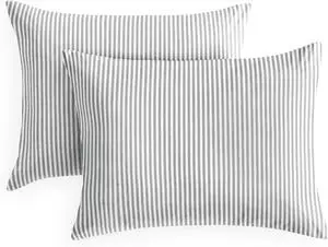 Wake In Cloud - Striped Pillow Cases, Ticking Vertical Pin Stripe Modern Farmhouse Pattern Printed, Set of 2 Soft Pillowcases Pillow Shams Covers, Gray White, Standard Size 20x26 Inches Wake In Cloud - Striped Pillow Cases, Ticking Vertical Pin Stripe Modern Farmhouse Pattern Printed, Set of 2 Soft Pillowcases Pillow Shams Covers, Gray White, Standard Size 20x26 Inches