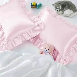 Entisn 13x18 Ruffle Satin Toddler Pillowcase 2 Pack, Baby Pink Entisn 13x18 Ruffle Satin Toddler Pillowcase 2 Pack, Baby Pink
