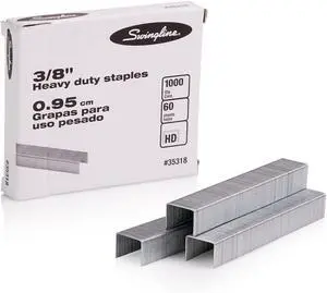Swingline Staples, Heavy Duty, 3/8" Length, 60 Sheet Capacity, 100/Strip, 1000/Box, 1 Pack (35318) Swingline Staples, Heavy Duty, 3/8" Length, 60 Sheet Capacity, 100/Strip, 1000/Box, 1 Pack (35318)
