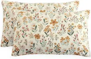 Wake In Cloud - Floral Pillow Cases, Botanical Flower Coquette Cottagecore Shabby Chic Aesthetic, Set of 2 Soft Pillowcases Pillow Shams Covers, Orange Cream, King Size 20x36 Inches Wake In Cloud - Floral Pillow Cases, Botanical Flower Coquette Cottagecore Shabby Chic Aesthetic, Set of 2 Soft Pillowcases Pillow Shams Covers, Orange Cream, King Size 20x36 Inches