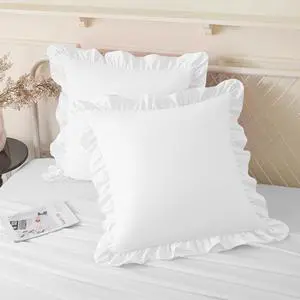 KKJIAF 2 Pack Ruffle Pillow Cases 18x18 Inches, White KKJIAF 2 Pack Ruffle Pillow Cases 18x18 Inches, White