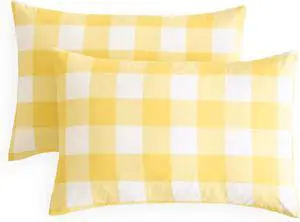 Wake In Cloud - Plaid Pillow Cases, Buffalo Check Gingham Checkered Farmhouse, Set of 2 Soft Pillowcases Pillow Shams Covers, Yellow White, Standard Size 20x26 Inches Wake In Cloud - Plaid Pillow Cases, Buffalo Check Gingham Checkered Farmhouse, Set of 2 Soft Pillowcases Pillow Shams Covers, Yellow White, Standard Size 20x26 Inches