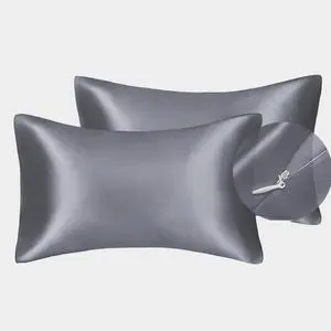 100% Silky Pillowcase for Hair and Skin 2pc Zipper Closure (Gray, Standard) 100% Silky Pillowcase for Hair and Skin 2pc Zipper Closure (Gray, Standard)