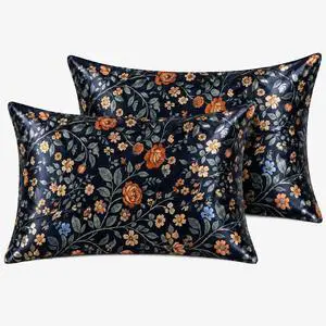 YIYEA Queen Printed Satin Pillow Cases Set of 2, Zipper, 20 x 30 YIYEA Queen Printed Satin Pillow Cases Set of 2, Zipper, 20 x 30