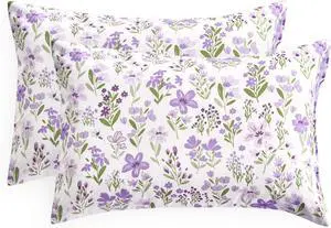 Wake In Cloud - Floral Pillow Cases, Botanical Flower Coquette Cottagecore Shabby Chic Aesthetic, Set of 2 Soft Pillowcases Pillow Shams Covers, Purple White, Standard Size 20x26 Inches Wake In Cloud - Floral Pillow Cases, Botanical Flower Coquette Cottagecore Shabby Chic Aesthetic, Set of 2 Soft Pillowcases Pillow Shams Covers, Purple White, Standard Size 20x26 Inches