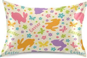 Easter Bunny Flowers Yellow Print Pillow Covers Silk Pillowcase for Hair and Skin Soft Breathable Cooling Satin Pillowcase Standard Size Pillow Case for Hot Sleepers Women Men 20x26in Easter Bunny Flowers Yellow Print Pillow Covers Silk Pillowcase for Hair and Skin Soft Breathable Cooling Satin Pillowcase Standard Size Pillow Case for Hot Sleepers Women Men 20x26in