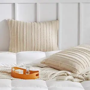 WARMDERN Khaki Striped Pillowcases Queen Size 2 Pack, Solid Corlor WARMDERN Khaki Striped Pillowcases Queen Size 2 Pack, Solid Corlor