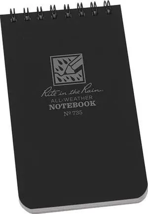 Rite in the Rain Weatherproof Top Spiral Notebook, 3" x 5", Black Cover, Universal Pattern (No. 735) Rite in the Rain Weatherproof Top Spiral Notebook, 3" x 5", Black Cover, Universal Pattern (No. 735)